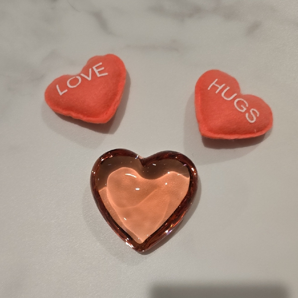 Heart Glass Paperweight with Red Felt Heart Accents